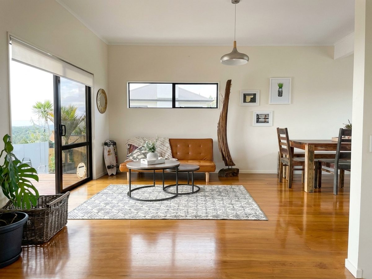 Living room before editing: flat light and muted colour